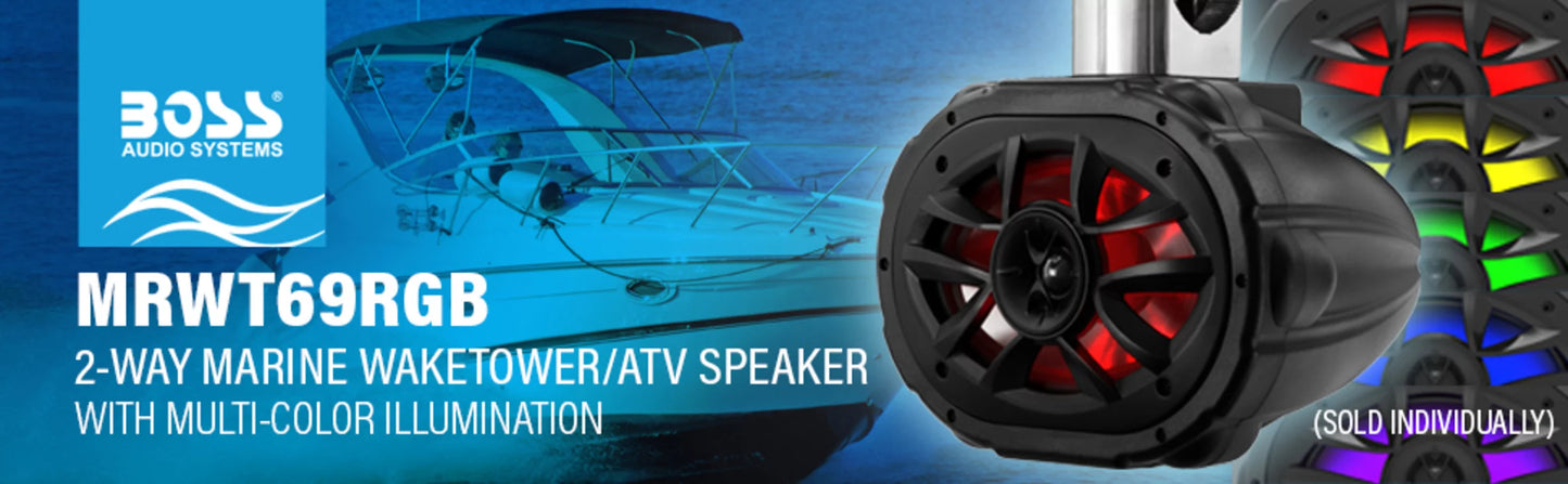 BOSS Audio Systems Marine Waketower 2 Way Speaker System w/ 600 Watts of power, 6 x 9 Inch, Full Range, Multi-Color LED