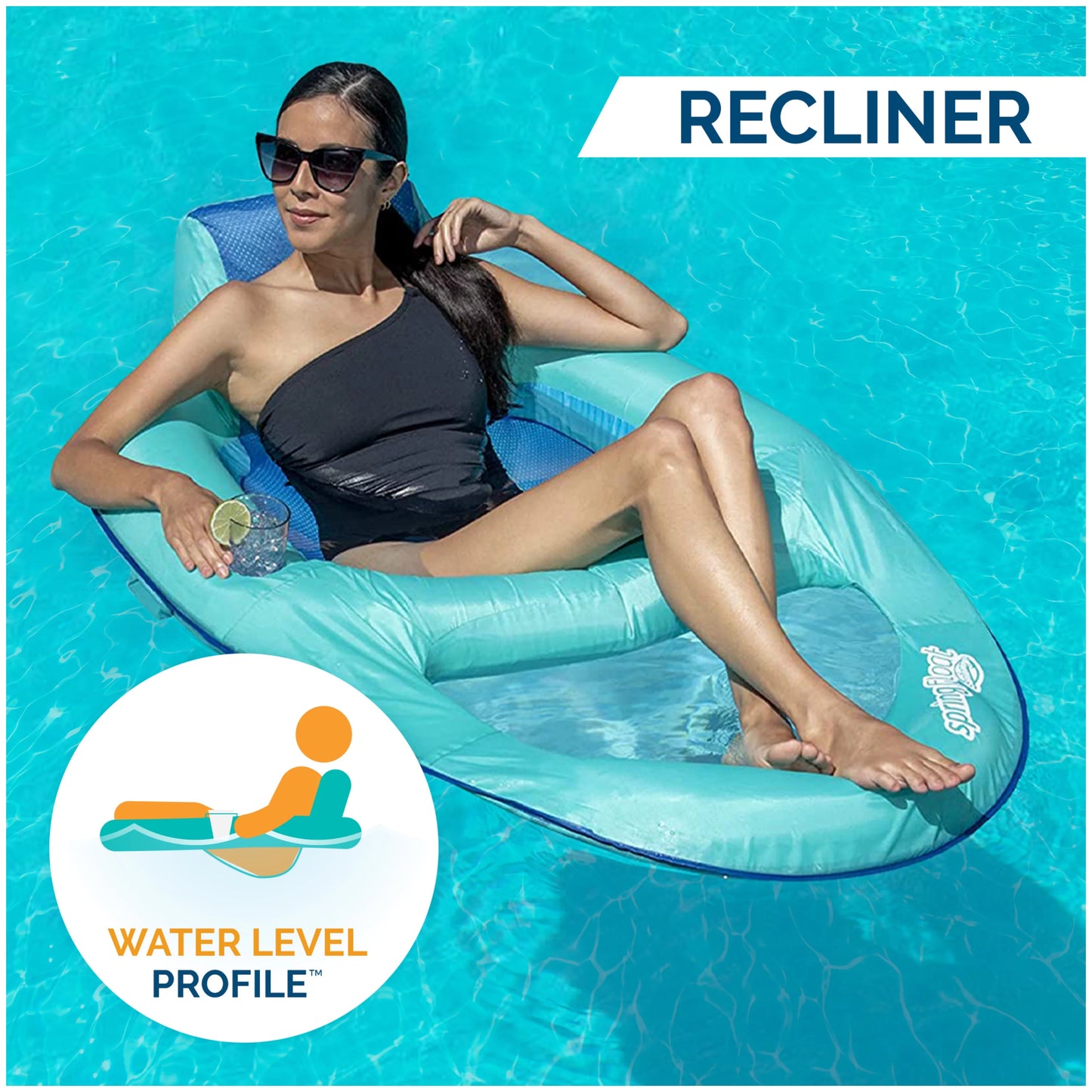 SwimWays Spring Float Recliner Pool Lounger with Hyper-Flate Valve