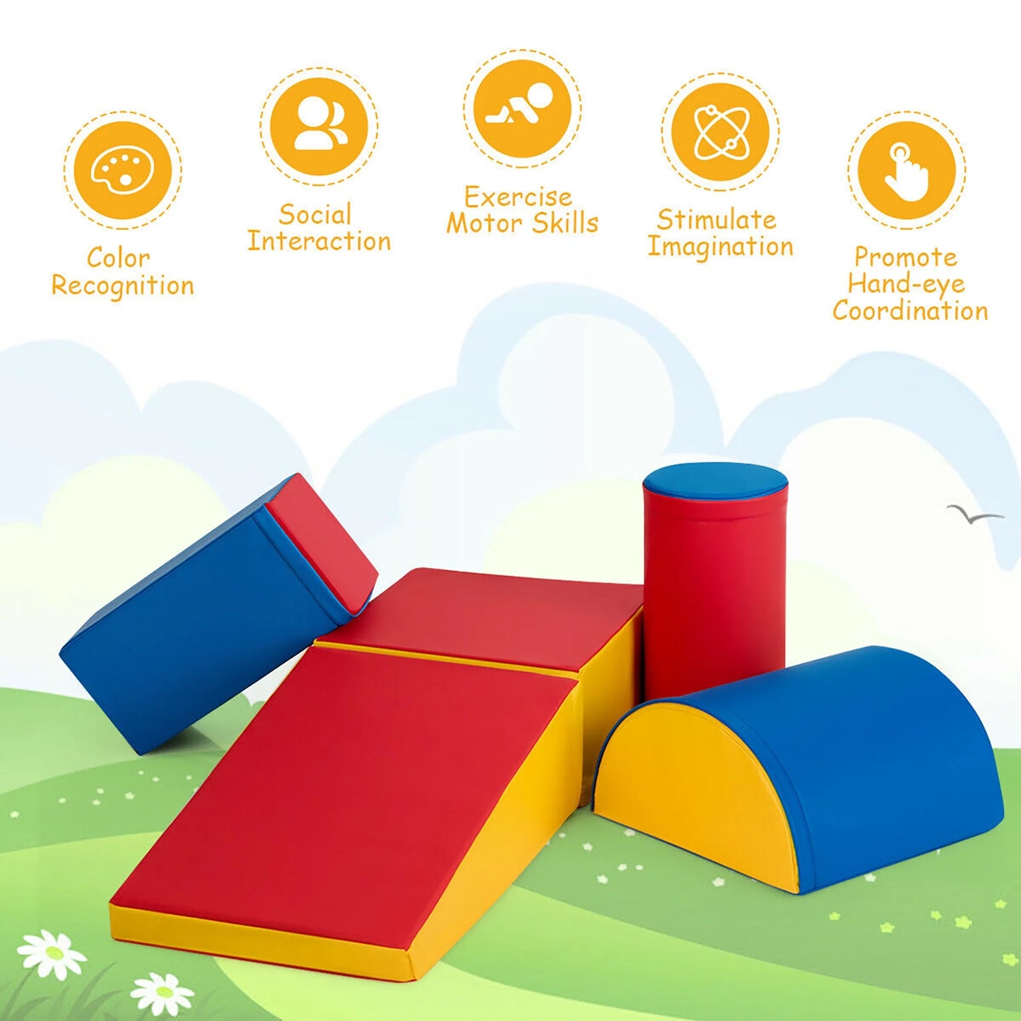 5 Piece Climb and Crawl Foam Activity Play Set,Safe Active Climbing,Lightweight Interactive Set