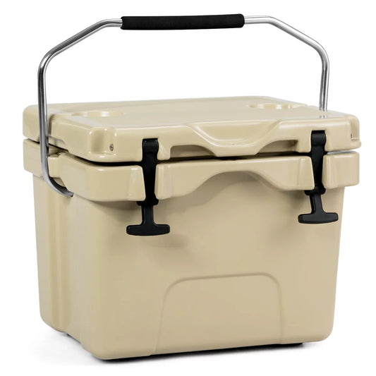 Costway 16 Quart Cooler Portable Ice Chest Leak-Proof 24 Cans Ice Box for Camping Khaki