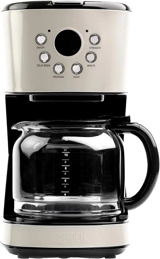 Countertop Coffee Maker, Retro Style Programmable Home Coffee Maker Machine with Glass Carafe, Putty, 12 Cup Capacity