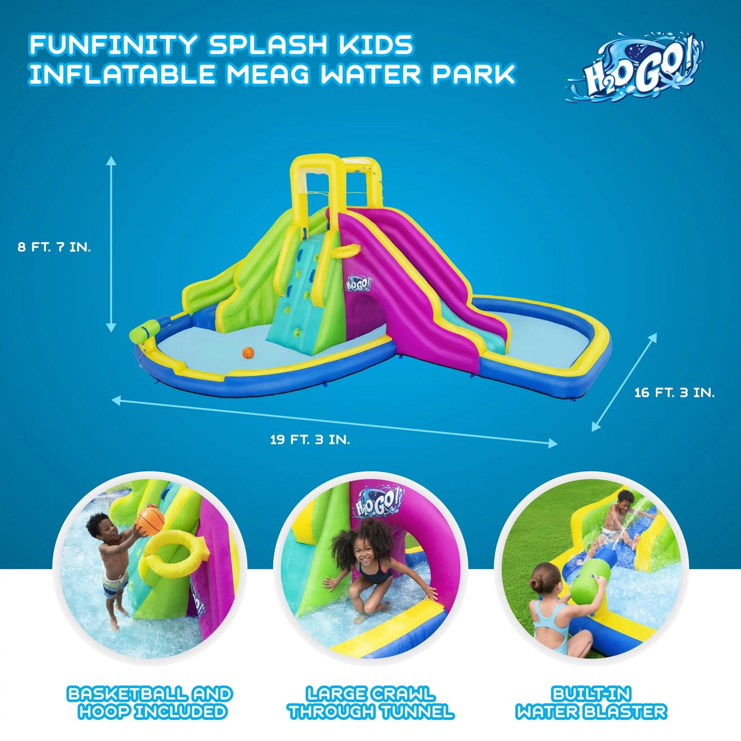 Bestway H2OGO! Funfinity Splash Kids Inflatable Mega Water Park with Blower