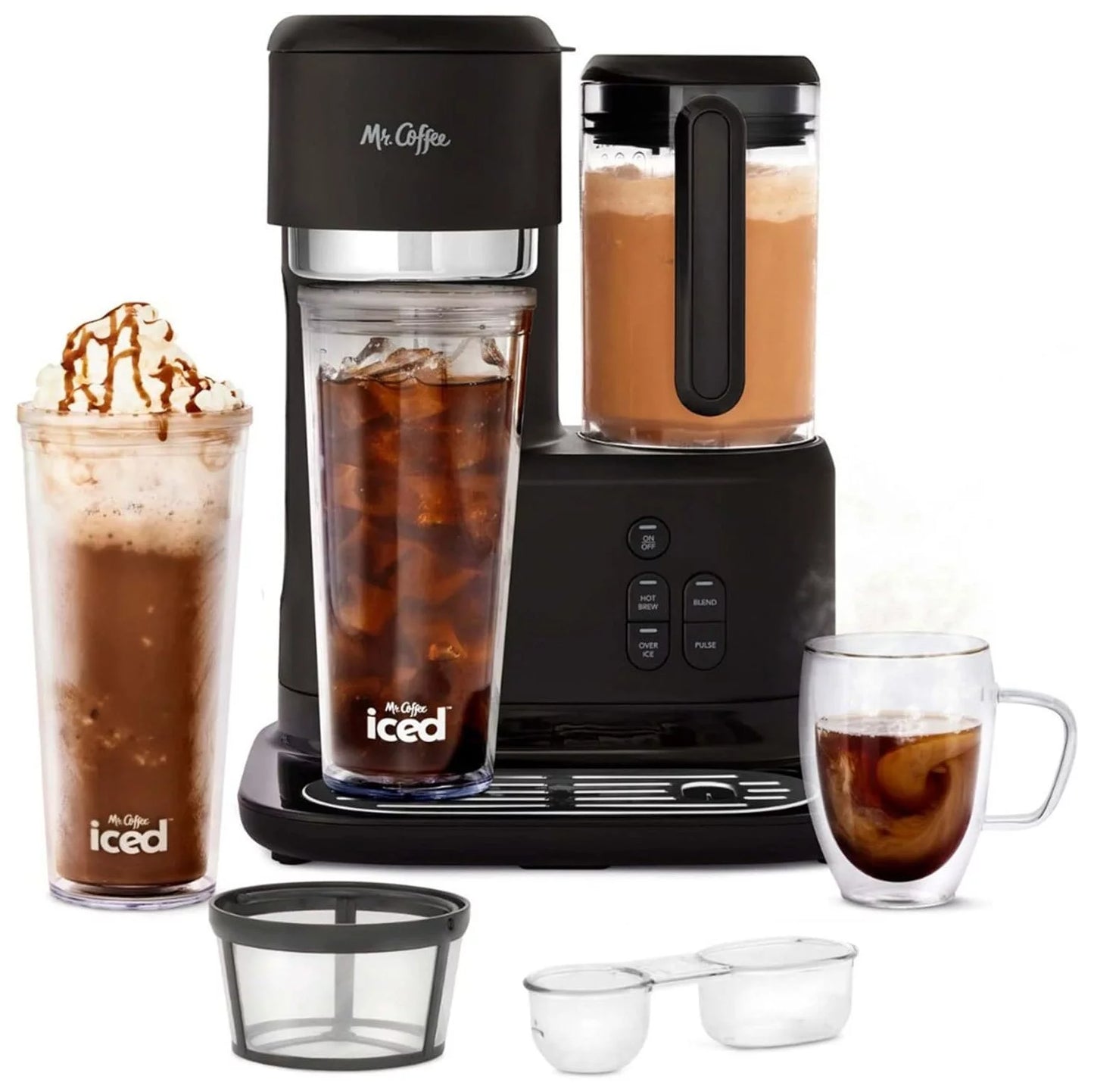 CintBllTer Single-Serve 3-in-1 Iced and Hot Coffee and Tea Maker and Blender with Reusable Filter, , Recipe Book, 2 s, Lids and Straws