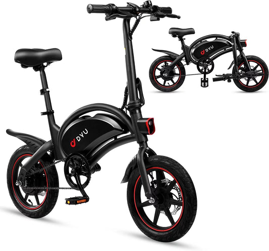 DYU 14&#8243; Folding Electric Bike for Adults Teens, 250W 36V 10Ah, Pedal-Assist, Commuter Cruiser E Bike