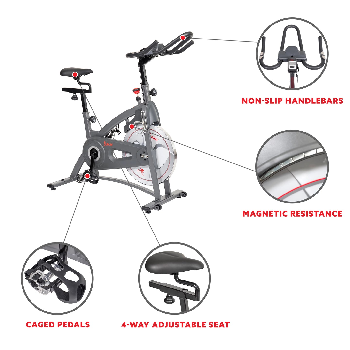 Sunny Health &#038; Fitness Endurance Belt Drive Indoor Cycle Exercise Bike with Magnetic Resistance for Stationary Cardio, SF-B1877