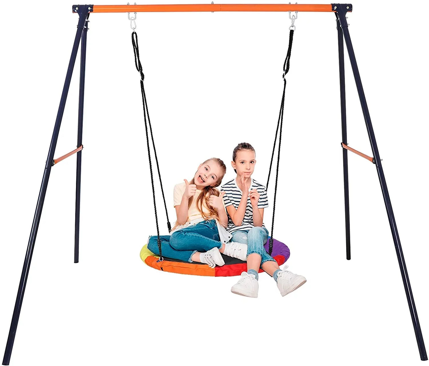 ZENY 40&#8243; Kids Rainbow Web Tree Saucer Swing + 72&#8243; Steel Swing Stand Set Combo