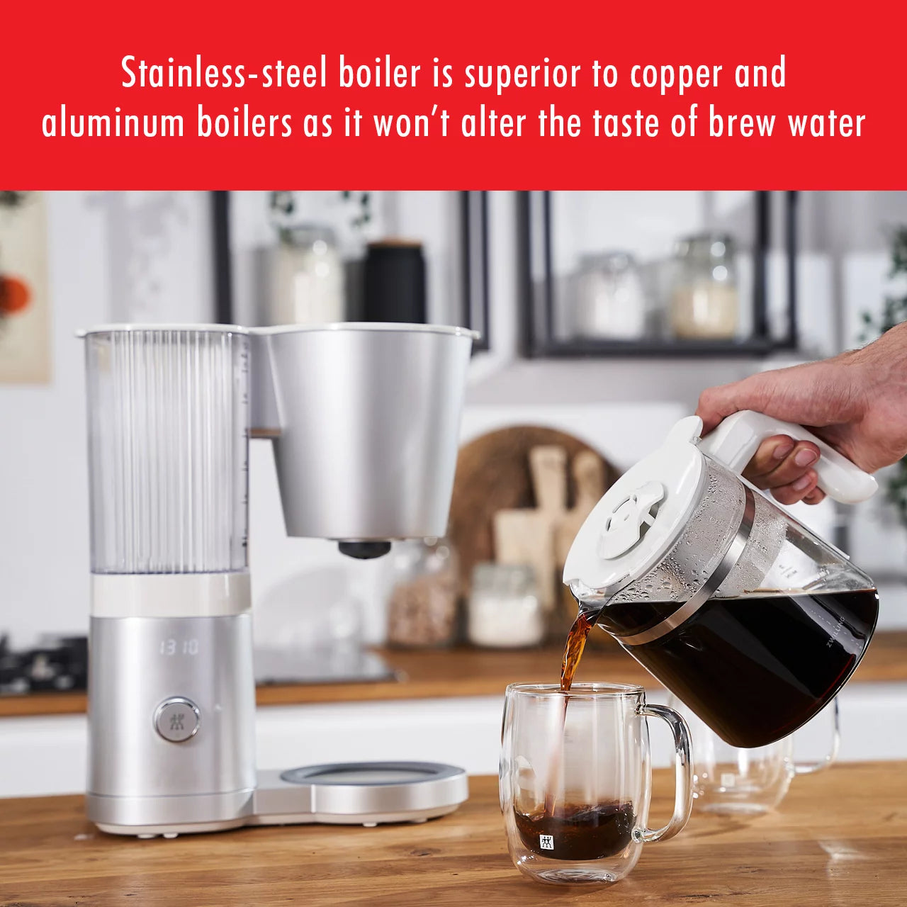 ZWILLING Enfinigy Glass Drip Coffee Maker 12 Cup, Awarded the SCA Golden Cup Standard, Silver