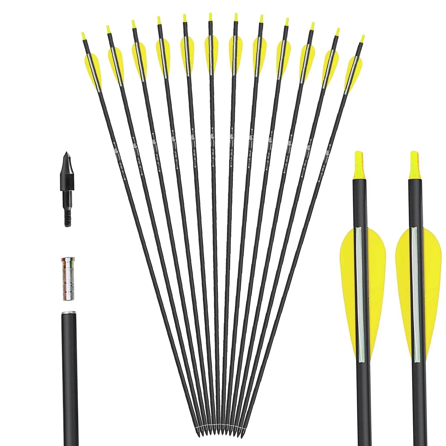 Carbon Arrow 29 inch 12-Pack Hunting Arrows Spine 400 for 30-65lb Bows Archery Compound &#038; Recurve &#038; Traditional Bow, Green