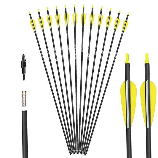 Carbon Arrow 29 inch 12-Pack Hunting Arrows Spine 400 for 30-65lb Bows Archery Compound &#038; Recurve &#038; Traditional Bow, Green