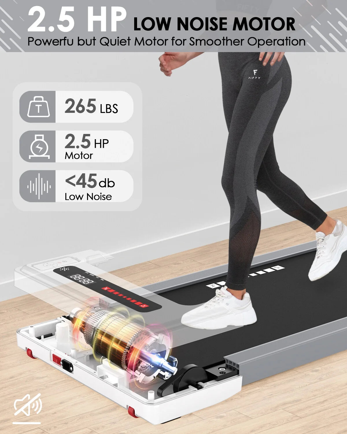 2.5HP Under Desk Electric Treadmill, MINI Waking Jogging Machine Installation-Free, Remote Control Portable Walking Machine with Bluetooth for Home, Office &#038; Gym