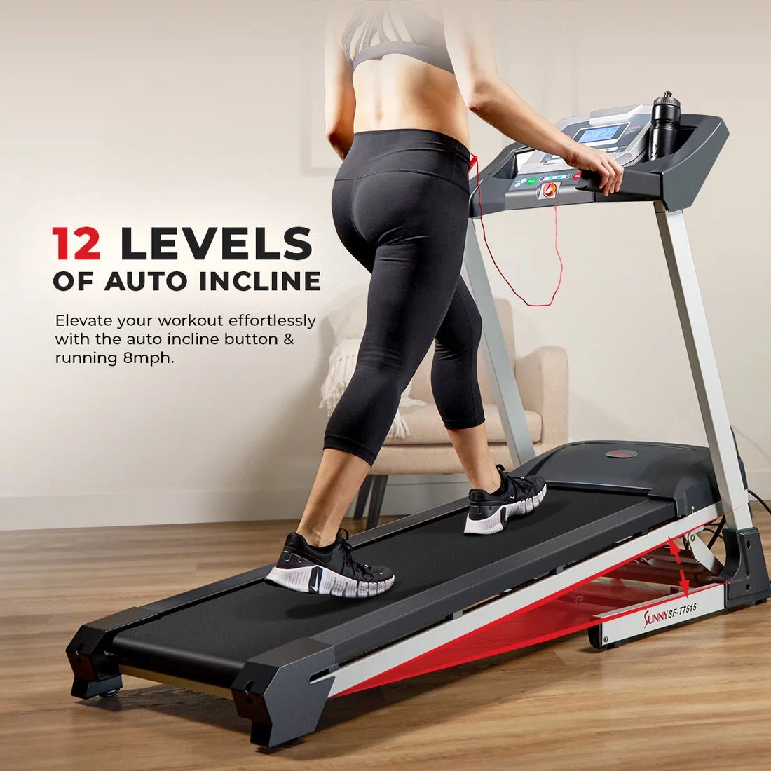 Sunny Health &#038; Fitness Smart Running Treadmill w/ Auto Incline, Sound System, Bluetooth, Foldable, High Weight Capacity, SF-T7515