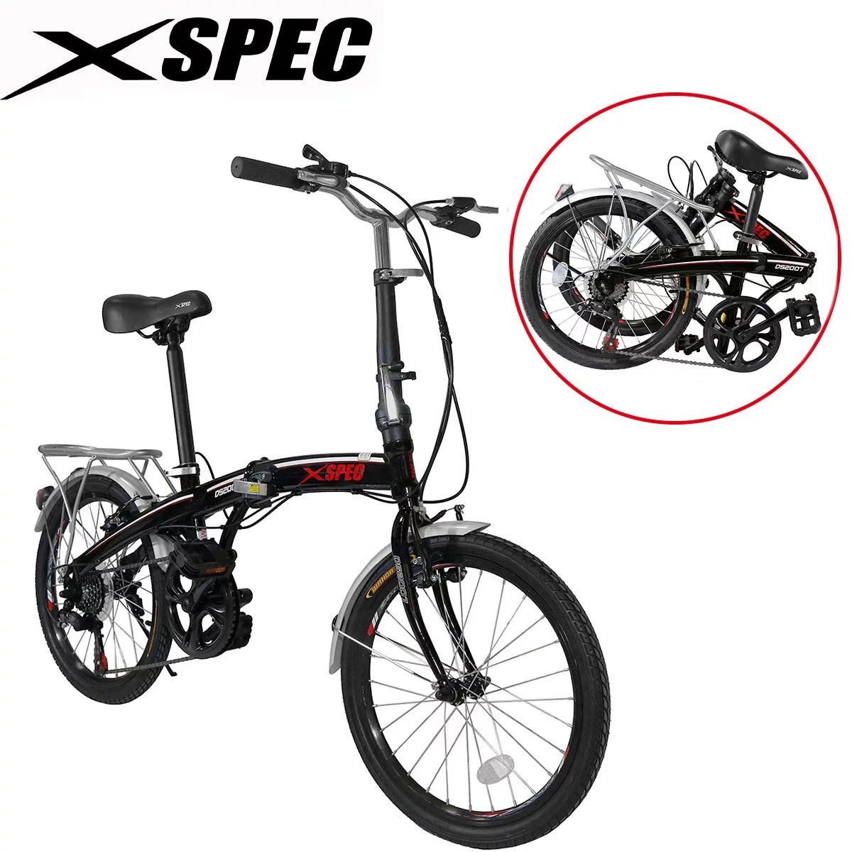 Xspec 20&#8243; 7 Speed City Folding Compact Bike Bicycle Urban Commuter Shimano, White