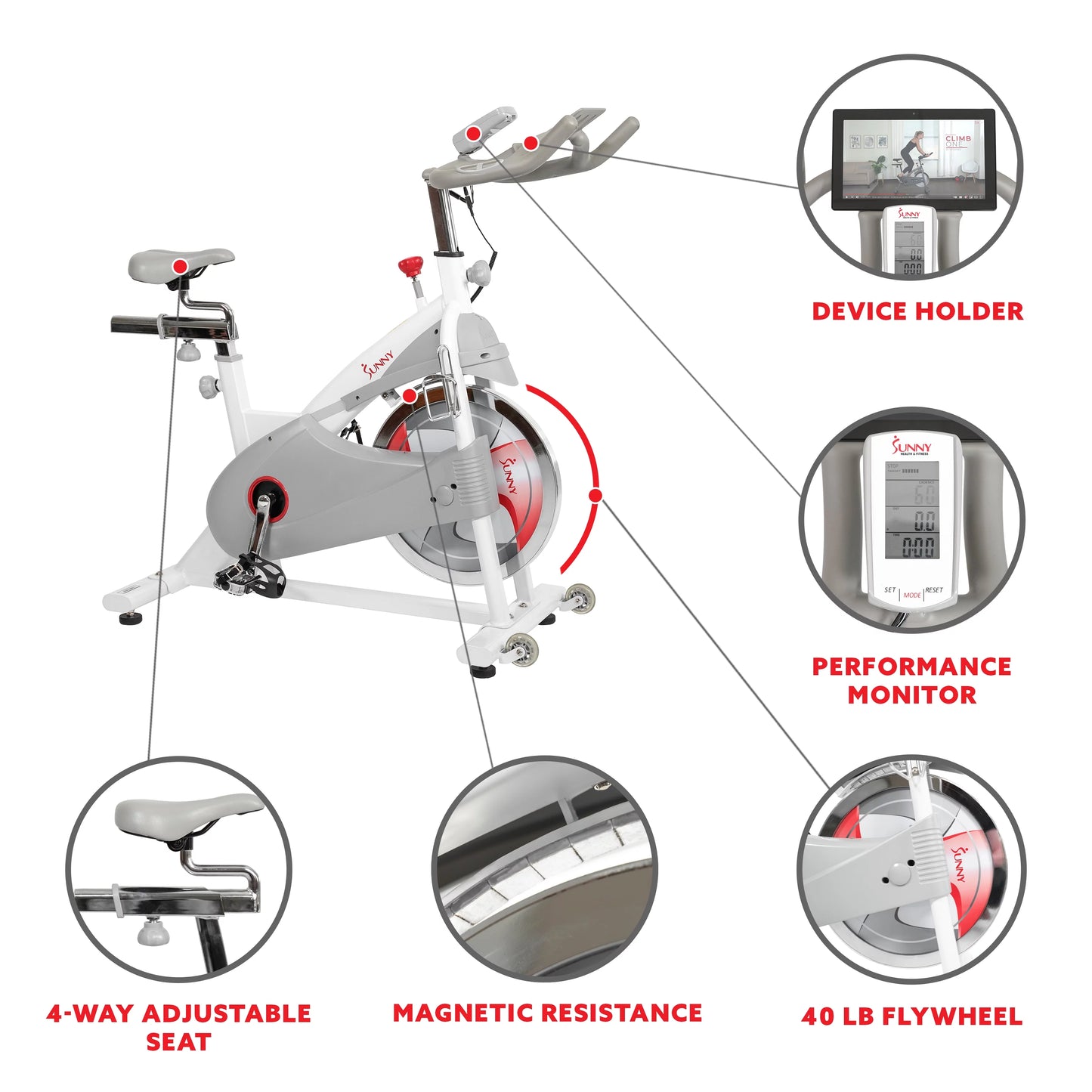 Sunny Health &#038; Fitness Magnetic Belt Drive Indoor Premium Stationary Studio Cycling Exercise Bike Trainer for Home, SF-B1876