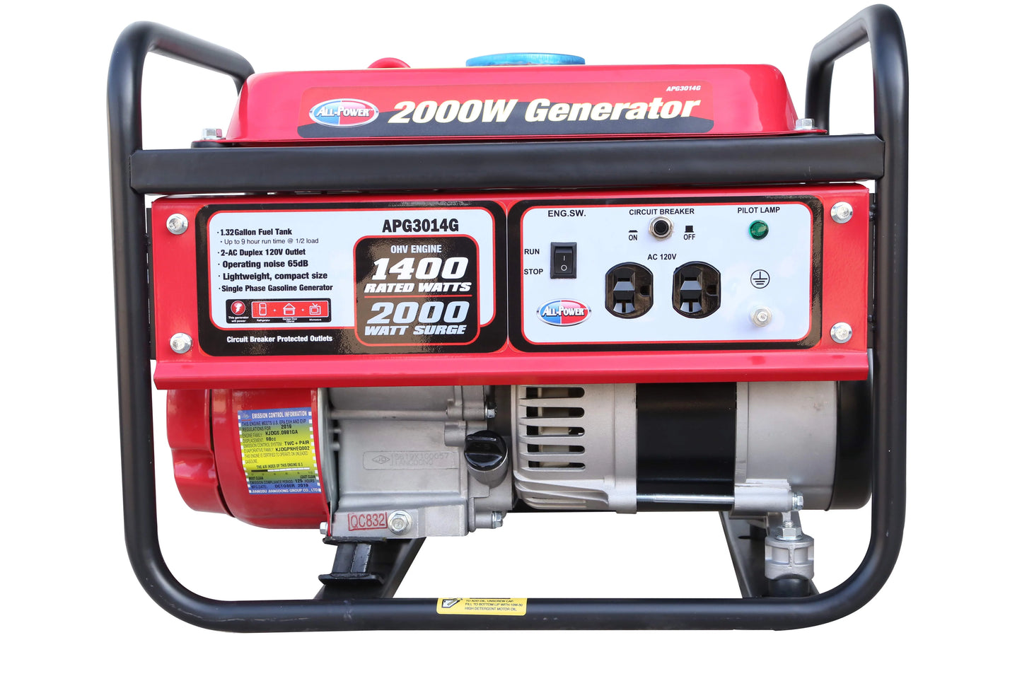 All Power 2000 Watt Portable Generator, 2000W Gas Powered Generator, APG3014G