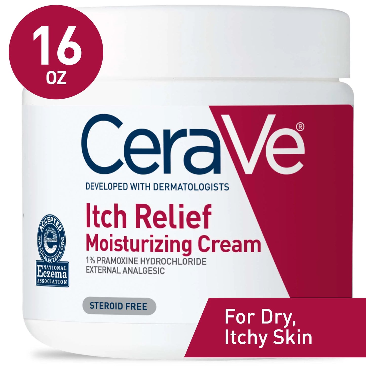 CeraVe Itch Relief Moisturizing Cream for Body, Steroid-Free Treatment for Dry &#038; Itchy Skin, 16 oz