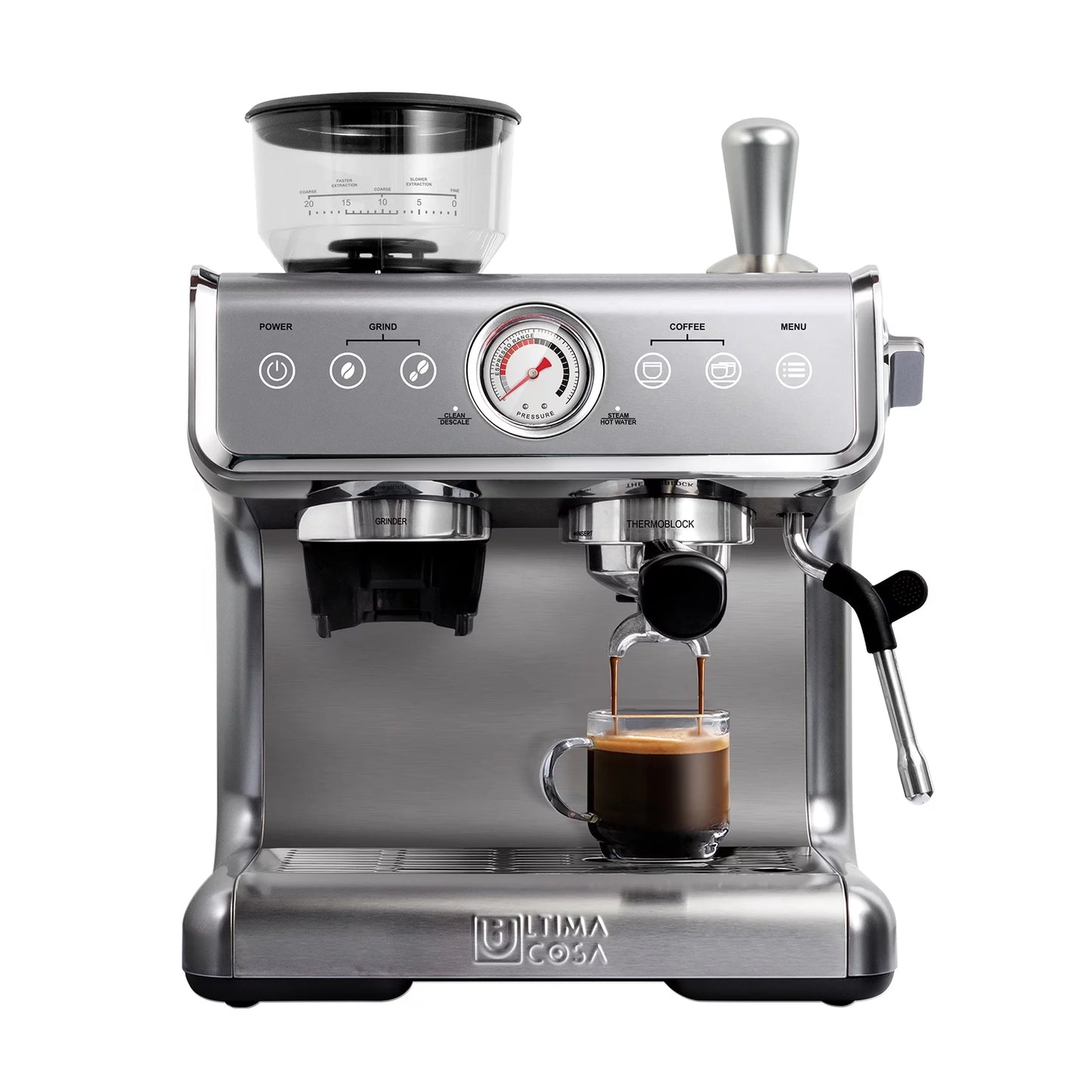 Ultima Cosa New Presto Bollente Semi-Automatic Espresso Machine &#8211; Silver &#8211; 2 Litre Water Tank